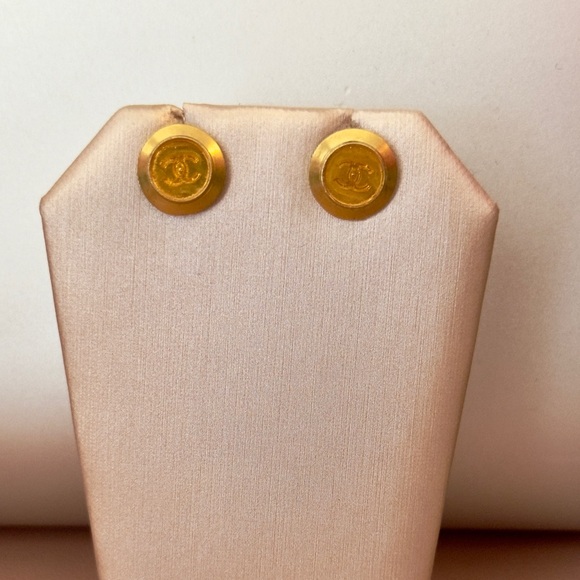 Vintage Chanel 14k Round Gold Logo Earrings - Picture 2 of 6